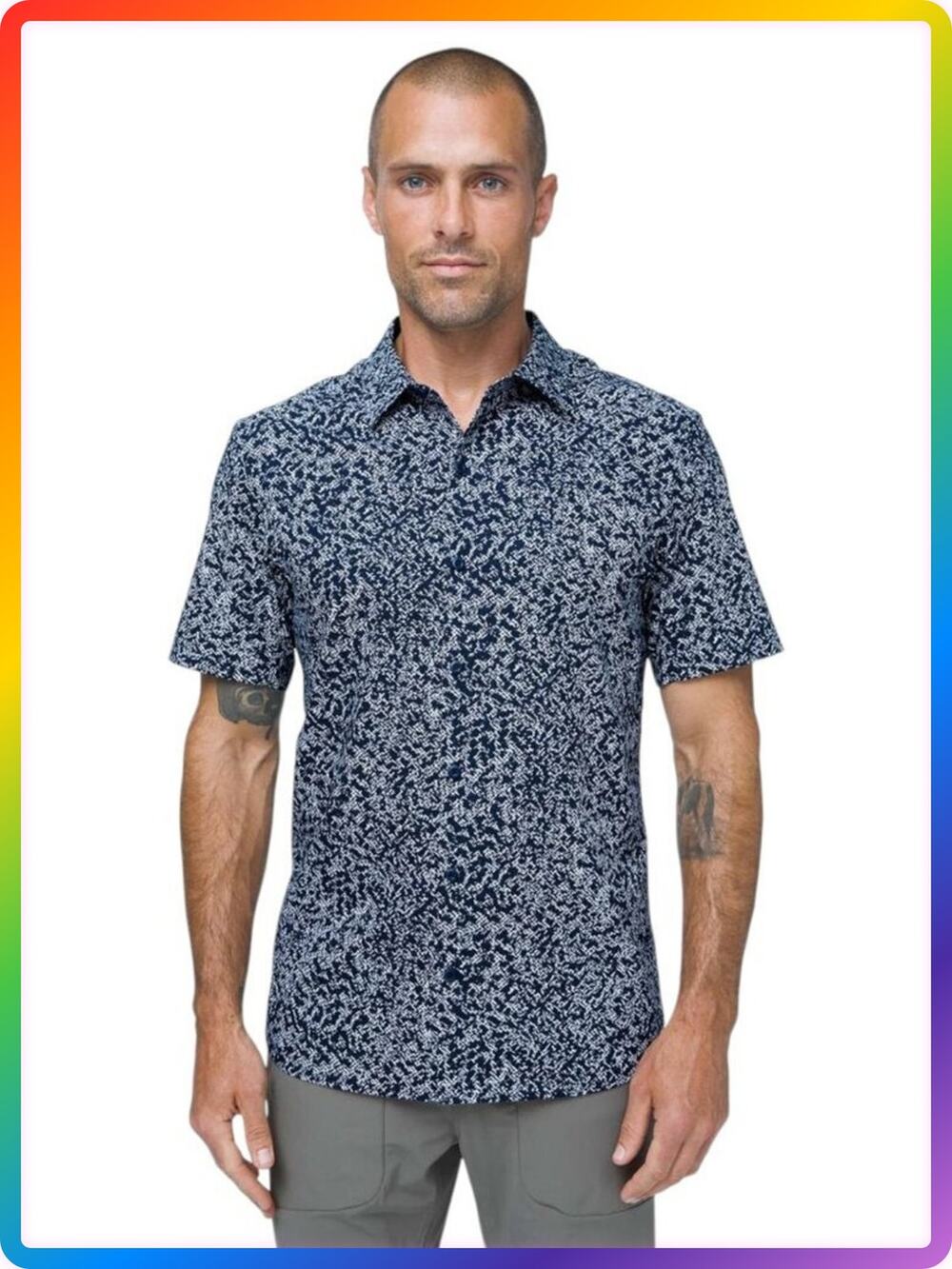 Lululemon Down to Wire Slim Short Sleeve Button Shirt SIZE M Navy Stretch